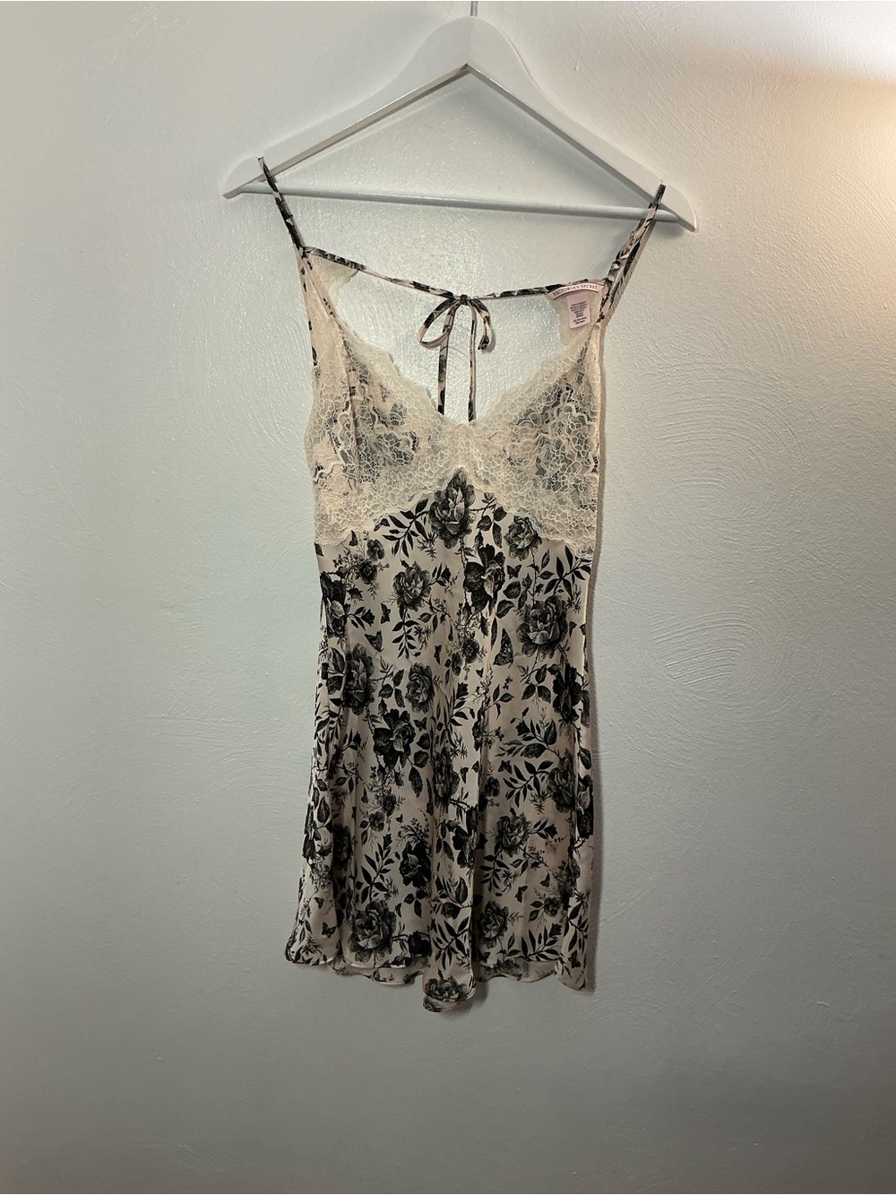 Victoria's Secret Cream Slip Dress Black Floral Lace Size XS